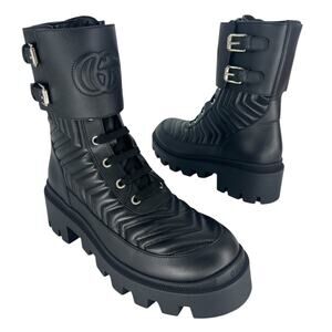 Gucci Frances Quilted Leather Combat Boots in Black